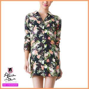 Alice + Olivia Hallie Floral Button Down Mini Shirt Dress